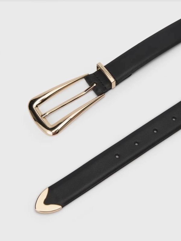 Rectangular buckle belt, leather